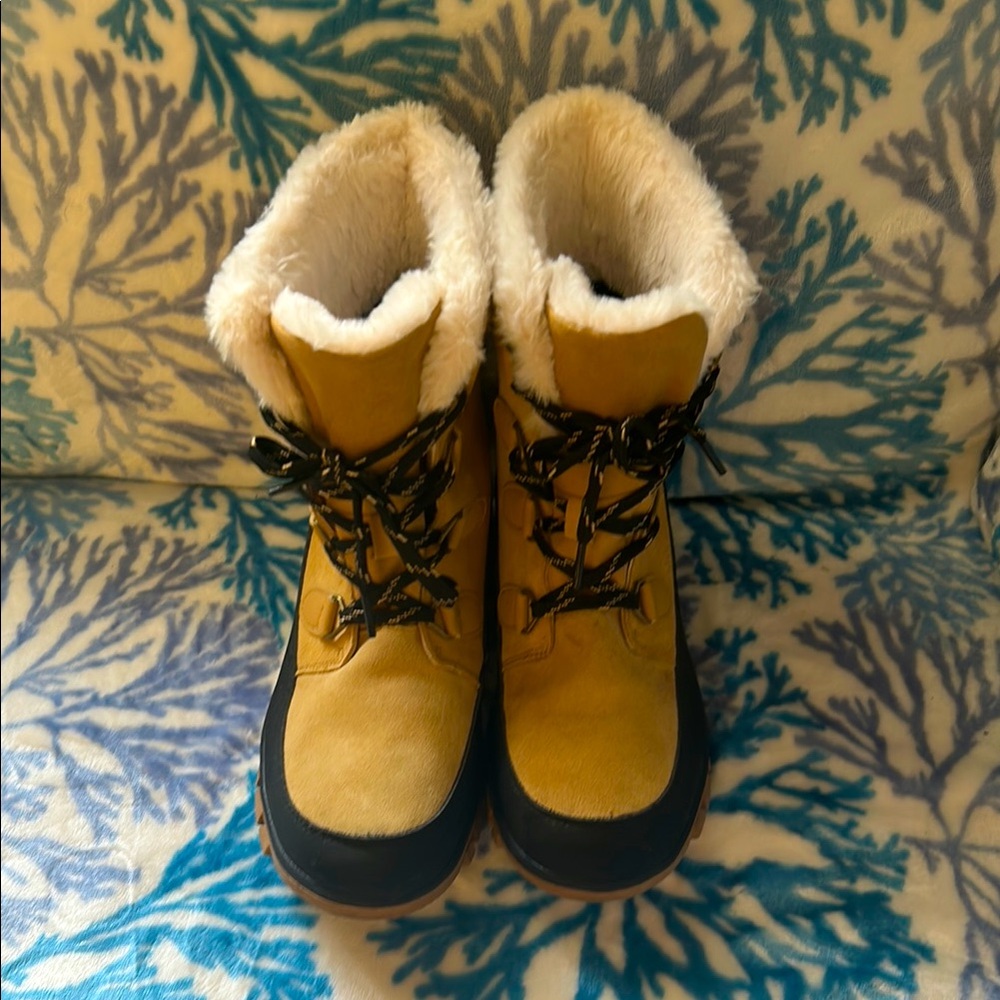 Warm Tan and Black Winter Boots